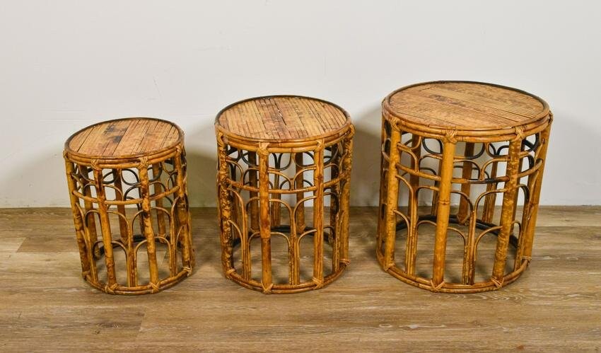 Three Chinese Bamboo Nesting Side Tables