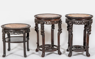 Three Chinese Carved Hardwood Circular Tables