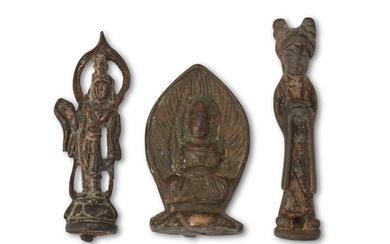 Three Chinese gilt-bronze Buddhist and votive figures