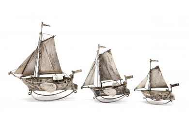 Three Dutch .833 Silver Ship Miniatures