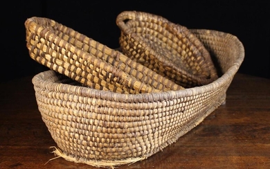 Three French Woven Rush Baskets from the Limousin Region, 73 cm x 40 cm, 46 cm x 18 cm and 35 cm x 1