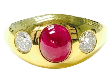Three-Stone Ruby and Diamond Ring in 14k Yellow Gold in 14k Gold