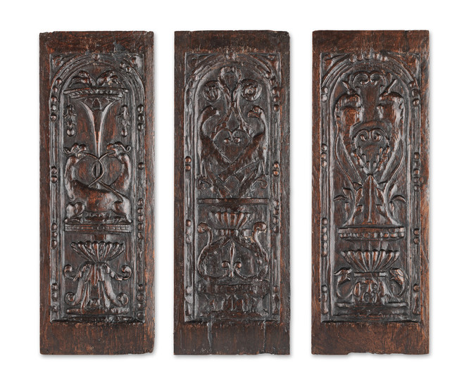Three mid-16th century carved oak panels, French, circa 1540