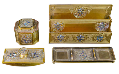 Tiffany Studios Abalone pattern gold dore bronze desk set