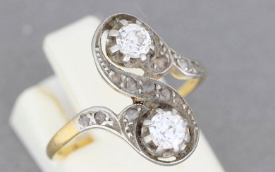 Toi et Moi gold and platinum ring set with two...