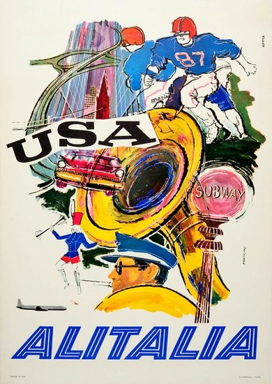Travel Poster USA Alitalia Airline Football