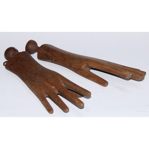 Treen - a pair of tailor's beech mannequin hand trees or glo...