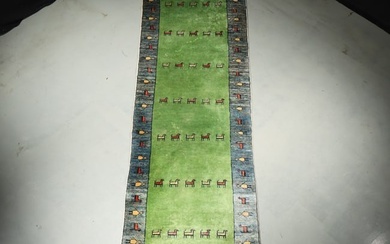 Turkish? Gabbeh hand knotted tribal design cotton runner estate rug / carpet, ca.1980s, 3x9.5