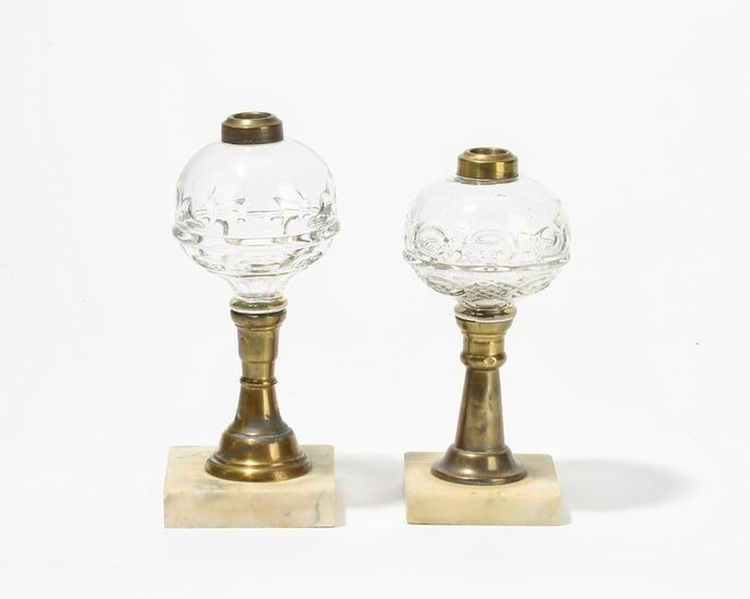 Two American glass & marble kerosene lamps