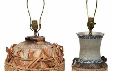 Two Asian Ceramic Vases Mounted as Lamps