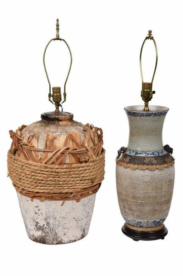 Two Asian Ceramic Vases Mounted as Lamps