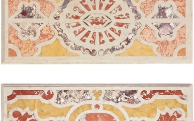 Two Italian Baroque Style Inlaid Marble Panels, Now Mounted as Low Tables