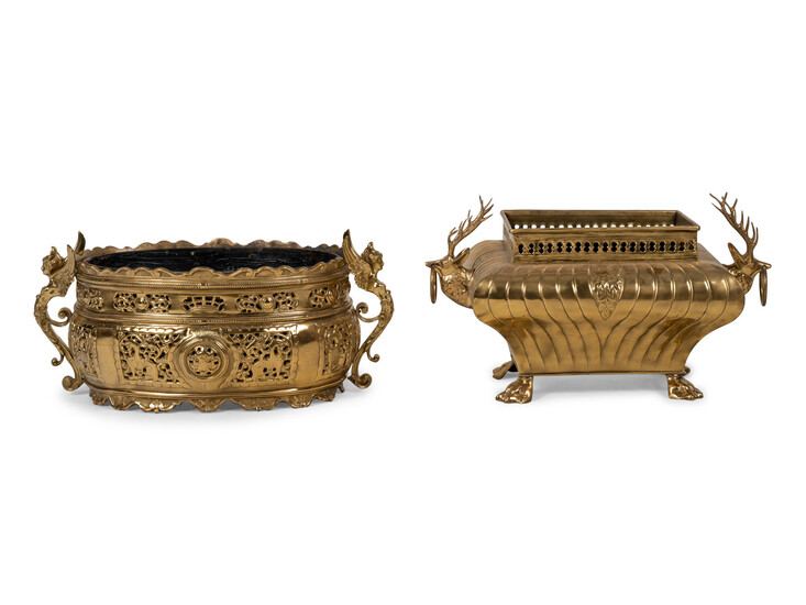 Two Neoclassical Style Brass Jardinières