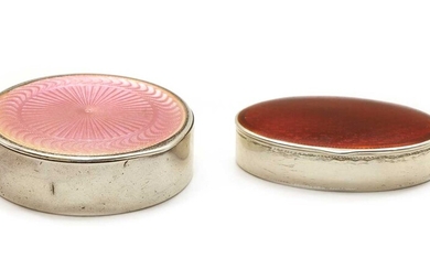 Two Norwegian sterling silver guilloche enamelled pill boxes