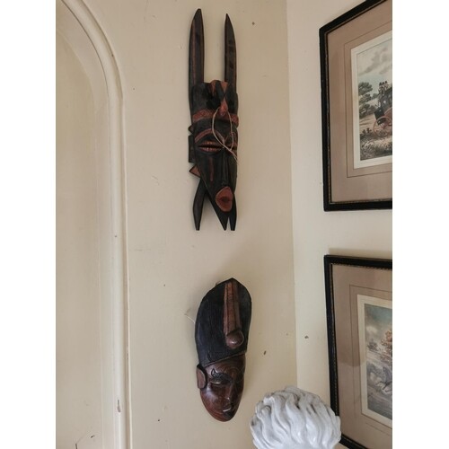 Two Polynesian face masks { 56cm H X 17cm W & 43cm H X 17cm...