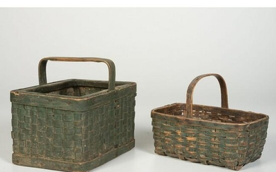Two Split Baskets in Old Green Paint
