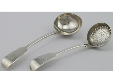 Two Victorian silver fiddle pattern ladles, one is a sugar s...