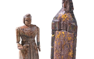 Two naive 19th century carved and painted wood figures, poss...