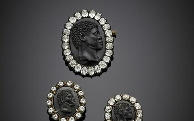 Two onyx and diamond silver and gold blackamoor cameo