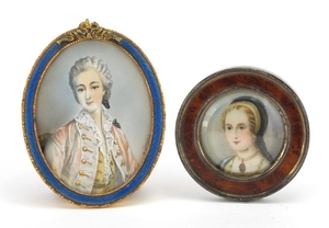 Two portrait miniatures of young females including one house...