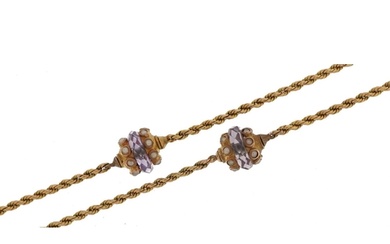 Unmarked gold amethyst and seed pearl rope twist necklace, t...