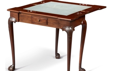 VERY FINE AND RARE CHIPPENDALE CARVED MAHOGANY GAMES TABLE, BOSTON, MASSACHUSETTS, CIRCA 1760