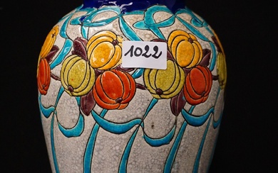 Vase Art Déco en craquelé - Décor floral - Numéro 267 - H : 34...