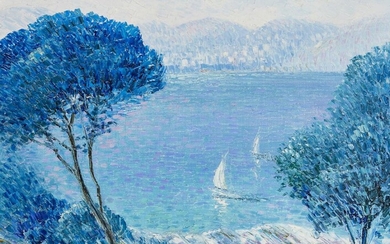 Vasilis Zenetzis, Greek 1935-2016 - Vougliameni Bay, Athens, 2003; oil on canvas, signed lower left 'Zen' and signed, titled and dated on the reverse, 40.4 x 50.4 cm (ARR) Literature: Peter Constant, 'Zenetzis: Impressions of Hellas', 2020, p.117...