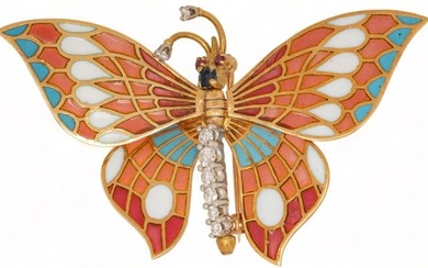 Vikki Carr | 14K Plique a Jour Diamond Butterfly Brooch