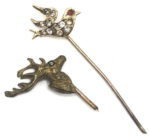 Vintage 14k Gold Bird and Gold Filled Reindeer Pin