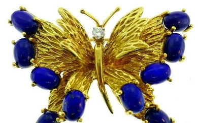 Vintage 18k Yellow Gold Lapis Lazuli Diamond Butterfly