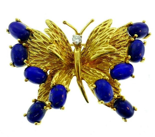Vintage 18k Yellow Gold Lapis Lazuli Diamond Butterfly