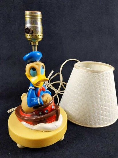Vintage Donald Duck In Boat Figure Electrical Lamp With