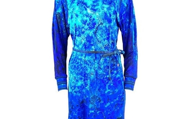 Vintage LEONARD Paris Blue Aqua Long Sleeves Midi Dress