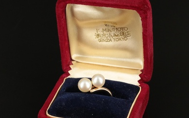 Vintage Mikimoto 14K Pearl Toi et Moi Ring
