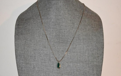Vintage Sterling Silver Green Pendant Necklace 22"