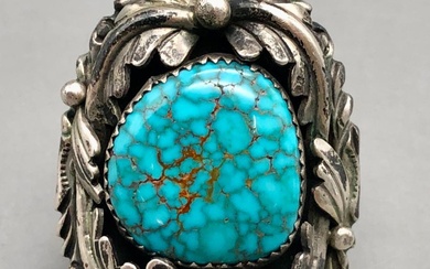 Vintage Sterling Silver Ring With Wonderful Webbed Turquoise