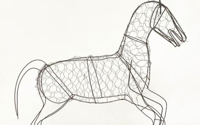 WIREWORK HORSE, galvanised wire work in the form of...