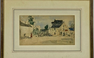 Watercolor Street Scene by Eugene Boudin (French)