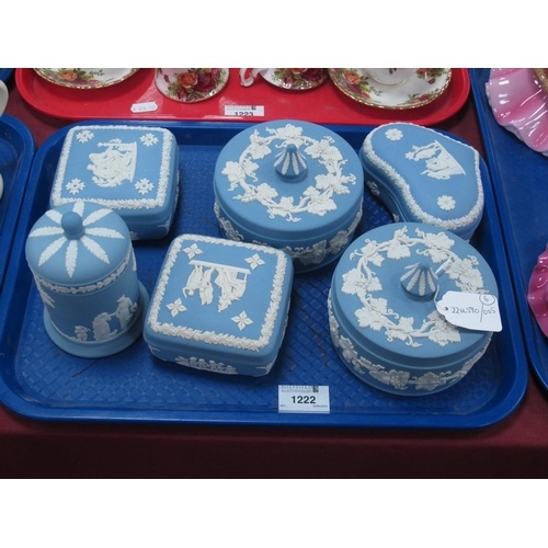Wedgwood Blue and White Jasperware Circular Lidded Trinket B...