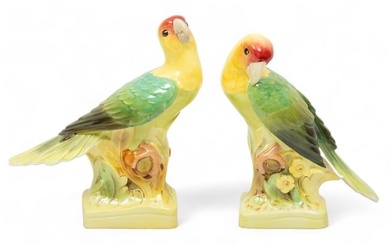 Wedgwood (England) Painted Bone China Perched Parrots, H 7.5" W 8" Depth 2.5" 1 Pair