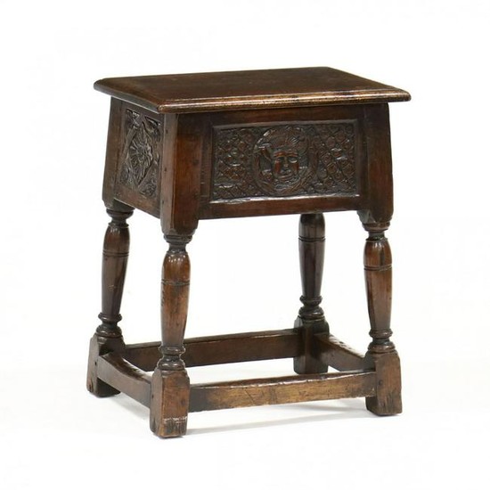 William and Mary Style Carved Oak Storage Table