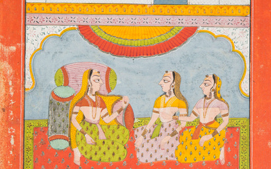 Women on a terrace, Jodhpur, India, 19th century, opaque pigments...
