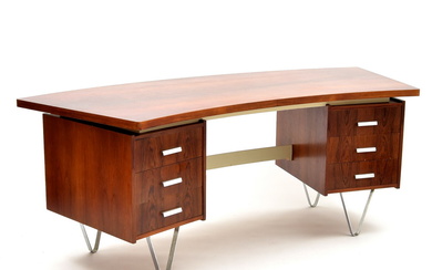 Wooden desk "Boomerang", with dark wood top &...