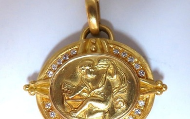 Zodiac Vintage Medallion Natural .60ct Diamonds Pendant Pin 18kt
