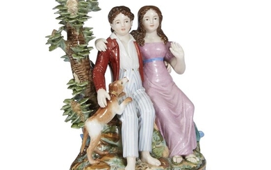 A Russian porcelain group "Paul, Virginie and The Dog...