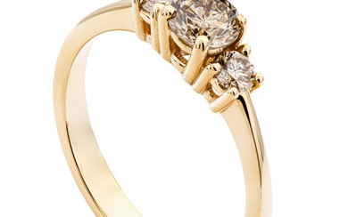 0.75 tcw SI1 Diamond Ring - 14 kt. Yellow gold - Ring - 0.54 ct Diamond - 0.21 ct Diamonds - No Reserve Price
