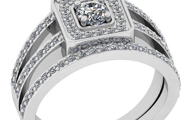 0.81 Ctw SI2/I1 Gia Certified Center Diamond 14K White Gold Engagement Set Ring