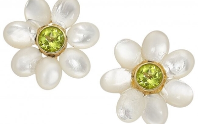 10023: Peridot, Mother-of-Pearl, Gold Earrings Stones