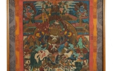 Brilliantly painted Tibetan tanka